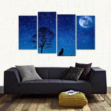 Imagem de Quadro Decorativo Lobo Uivando Mosaico Em Tecido 4 Peçase