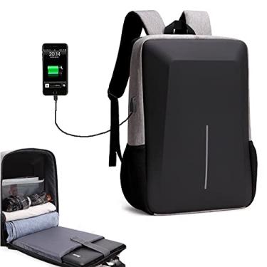 Imagem de Mochila casual para laptop porta de carregamento USB à prova d'água mochila de viagem masculina grande capacidade faixa refletiva mochila de negócios, cinza, 42 * 30 * 12 cm