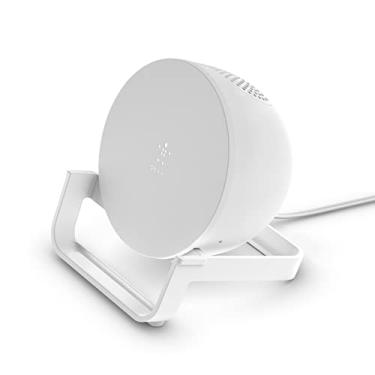 Imagem de Belkin Alto-falante de carregamento sem fio (suporte de carregamento sem fio + carregador de alto-falante Bluetooth) carrega enquanto ouve música, transmite vídeos, chamadas de vídeo, branco (AUF001ttWH)