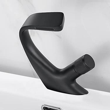 Imagem de Torneira para lavatório de latão com alça única, furo único, torneiras elegantes para lavatório, preto fosco, torneira misturadora, preta, tamanho único