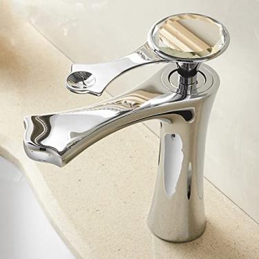 Imagem de Torneira para lavatório, diamante quente e frio, dourado, preto, alça única, furo único, torneiras para pia de banheiro, torneira misturadora montada no convés, tamanho único