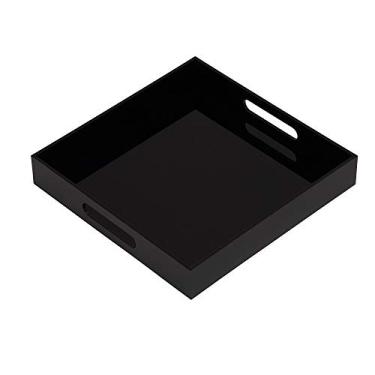 Imagem de Bandeja de servir de acrílico resistente preta brilhante com alças - Bandeja multiuso de 30 x 30 cm para café, aperitivos, café da manhã e muito mais