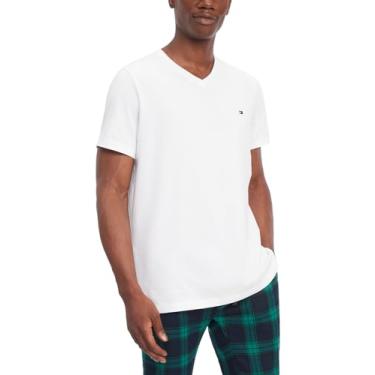 Imagem de Tommy Hilfiger Camiseta masculina com gola V, branca, M, Branco