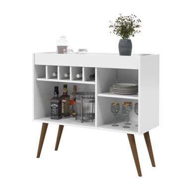Imagem de Aparador/Buffet/Bancada/Balcão/Bar OD Retrô Com Pés em Madeira Prateleiras Para OBjetos e Adega Cor Branco