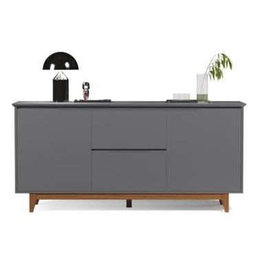 Imagem de Buffet/Bancada/Balcão/Aparador FL 2 Portas Retrô Com Estrutura dos pés em Madeira Amplo Espaço Interno Para Objetos Sem Puxadores Externos Com Tampo e Portas em MDF Usinados Cor Cinza