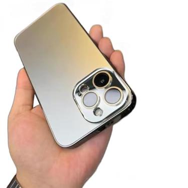 Imagem de Zureto Capa de vidro temperado de acrílico fosco galvanizado para iPhone, capa protetora ultrafina de acrílico fosco (cor dourada, para iPhone14ProMax)
