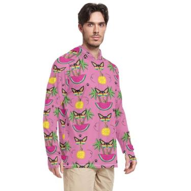Imagem de Moletom masculino com capuz e manga comprida com estampa tropical FPS 50 + camisetas masculinas com capuz Rash Guard, Desenho tropical, M
