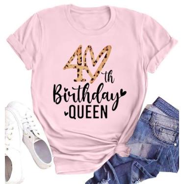 Imagem de Camisetas de aniversário para mulheres 40º aniversário rainha camiseta 40 anos aniversário esquadrão camiseta aniversário menina tops, Rosa claro, P