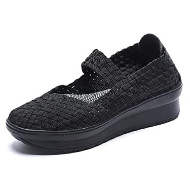 Imagem de Touchmosees Sandálias femininas plataforma plataforma tecidas Mary Jane sapatos confortáveis para caminhada, 699/Preto, 8.5