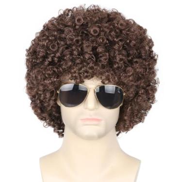 Imagem de Topcosplay Perucas afro masculinas e femininas marrom escuro discoteca rocker hippie peruca curta encaracolada fantasia de Halloween