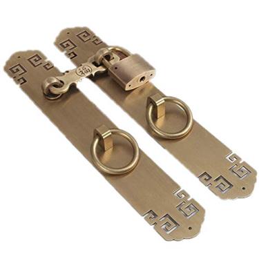 Imagem de Maçaneta de porta parafuso de porta fivela fivela alça de trava vintage cadeado de porta todo cobre acessórios de ferragens para decoração de casa, latão, G (bronze s)