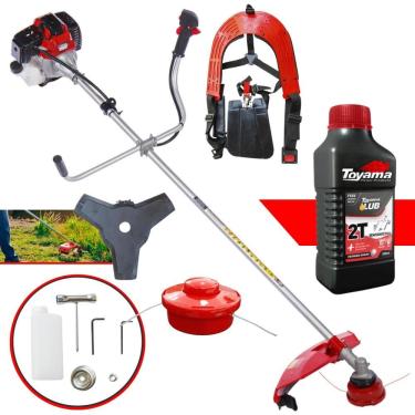 Imagem de Máquina de Cortar Grama À Gasolina Toyama RT43-L 2T 43cc 1,7HP 10.000RPM Roçadeira Com Lâmina 3 Pontas e Cabeçote Nylon + Óleo Lubrificante 2 Tempos