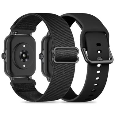 Imagem de Laband Pulseiras de 20 mm compatíveis com Amazfit GTS/GTS 2/GTS 3/GTS 2e/GTS 2 mini/GTS 4/GTS 4 mini, pacote com 2 pulseiras de silicone e tiras elásticas trançadas para Bip 3 Pro/Bip 3/Bip U/Bip U