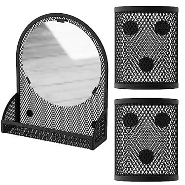 Imagem de Svartur Espelho magnético preto com 2 porta-lápis, organizador de armário para trabalho, escola, escritório, academia, geladeira