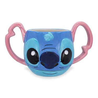 Imagem de Silver Buffalo Disney Caneca de cerâmica esculpida 3D com rosto Lilo & Stitch Stitch, 473 ml