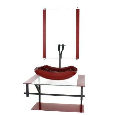 Imagem de Gabinete Vidro Banheiro 60Cm Ap Cuba Abaulada Vermelho - Cubas E Gabin