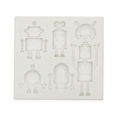 Imagem de PURPLELILY 6 cavidades moldes de fondant de chocolate robôs material de silicone molde de cozimento doméstico acessório de decoração de bolos moldes de fondant de silicone para decoração de bolos