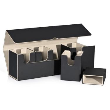Imagem de UAONO Card Deck Box with Dice Tray for MTG, 5 in 1 Card Deck Case Holds 800+ Unsleeved Cards, Strong Magnet Card Organizer Compatible with Yugioh TCG Sports Cards (Black Gold)