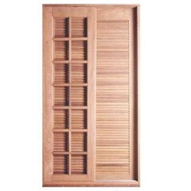 Imagem de Porta Balcão de Correr de Madeira Padrão Cedro Com Veneziana 3 Folhas 