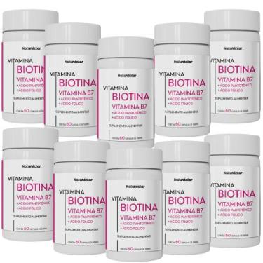 Imagem de Kit Combo 10 UND Biotina Biotina  Ácido Pantotênico  Ácido Fólico 600 