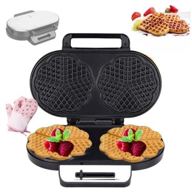 Imagem de 2 bandejas redondas para assar, máquina de passar roupa, controle de temperatura ajustável/luzes indicadoras/antiaderente, máquina de waffle de 1200 W com alça, 30 x 23 x 23 cm, aquecida dupla face,