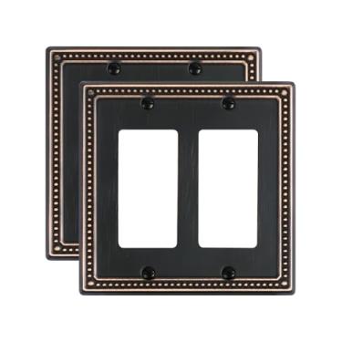 Imagem de TREEWELL Pacote com 2 placas decorativas duplas, placas decorativas para interruptores e tampas de tomada, 2 placas de parede de metal bronze envelhecido, resistente à corrosão