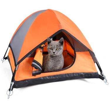Imagem de RESTCLOUD barraca de acampamento para gatos, cama para gatos, barraca para animais de estimação para gatos internos e cães pequenos, mini barraca (laranja, 21 x 21 x 14 polegadas)
