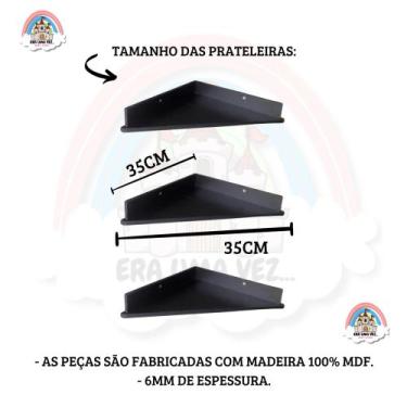Imagem de Trio prateleiras canto em MDF Kit com 3 prataleiras cantoneira - Eraum