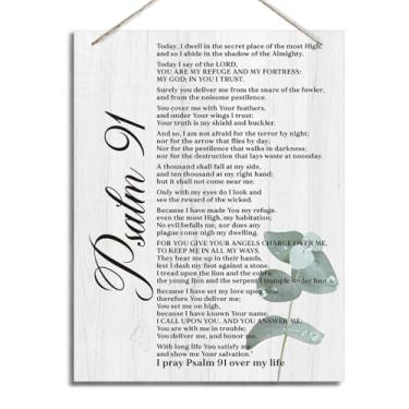 Imagem de ZPPRJF Sinais de arte de madeira inspiradores, arte de parede do salmo 91, decoração de parede cristã, arte de parede de quarto, arte de parede cristã, arte de parede bíblica, decoração de versículo