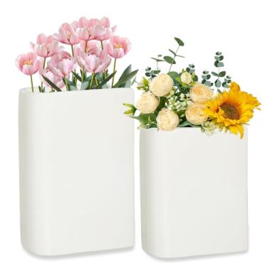 Imagem de Vasos de cerâmica modernos para livros, vasos de flores decorativos brancos para estante de mesa, conjunto de 2 utensílios de cozinha (médio+pequeno)