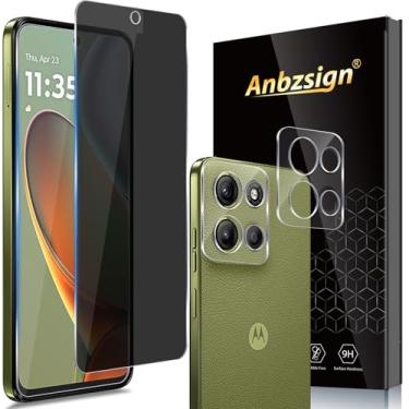 Imagem de Anbzsign Pacote com 2 + 2 para Moto G15 (2025) Protetor de tela de vidro temperado de privacidade e protetor de lente de câmera, antirespião de dureza 9H película amigável para Moto G15 (2025)