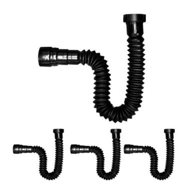 Imagem de Kit 4 Sifão Sanfonado Flex Preto Black Pia Banheiro Cozinha - Valeplas