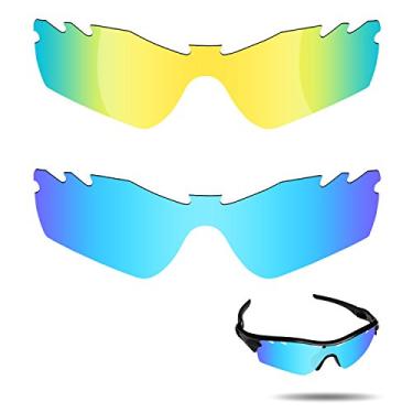 Imagem de Fiskr Lentes polarizadas de substituição para óculos de sol Oakley Radar Path ventilados com resistência a impactos, proteção contra raios UV e proteção multifuncional (azul gelo e ouro 24 quilates)