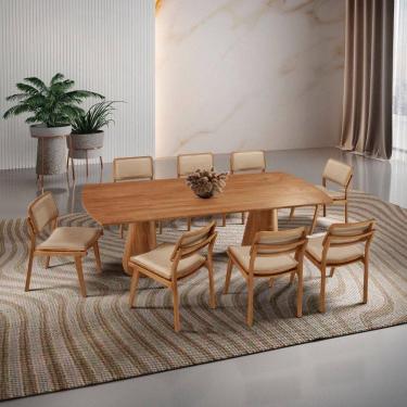 Imagem de Mesa De Jantar Noronha 220cm Madeira Tampo Barril 8 Cadeiras Eva Turim 07 / Imbuia Nat.