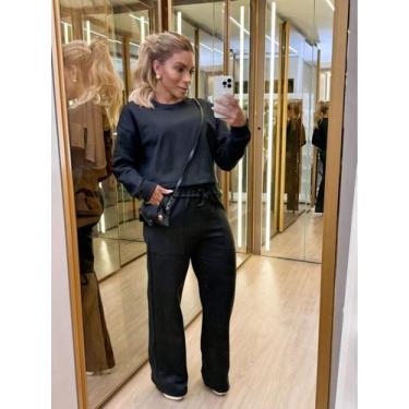 Imagem de Conjunto feminino de moletom Cropped E Calca - NoBrand, Preto, P