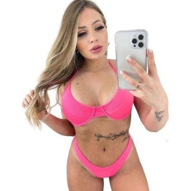 Imagem de Biquíni Aro Com Bojo Meia Taça Asa Delta Amarrar Fio Dental - Look Dre