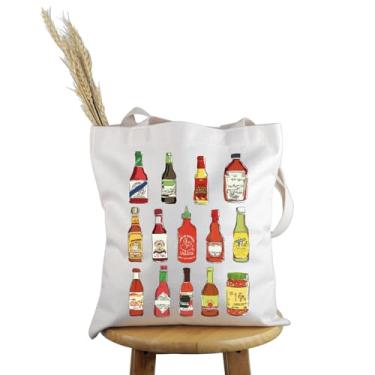 Imagem de PWHAOO Hot Spicy Meal and Sauce Lover Gift Spicy Food Lover Chilli Sauce Tote Bag Spice Lover Handbag Foodie Gift, Molho de pimenta T, One Size