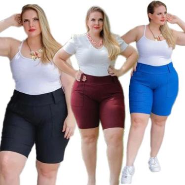 Imagem de Bermuda Plus Size Modeladora Cotton Jeans Cós Alto 46 Ao 56 Moda Praia