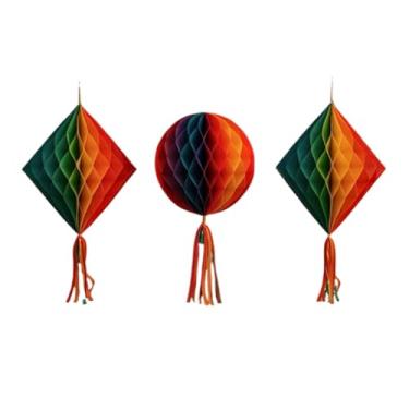 Imagem de Kit Completo Balões e Bandeirinhas Decoração Festa Junina Balão Colmeia Redondo, Colmeia e Lanterna (C/ 50mts Bandeirinha PLÁSTICO,2un. LOSANGO + 1un. REDONDO)