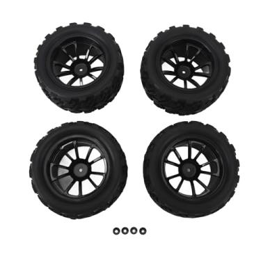 Imagem de 4pcs RC Wheels Pneus Universal 10 Spoke Borracha com porca de trava M4 para 1/10 Substituição de carros RC Substituição preta Durável de alto desempenho Offroad Onroad