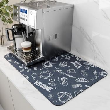 Imagem de AMOAMI Tapete De Café - Esconde Manchas, Com Fundo Borracha, Absorvente Para Secagem Pratos Em Bancadas Cozinha, Serve Cafeteiras E Máquinas Lavar Loiça 16X24, Azul-Pó