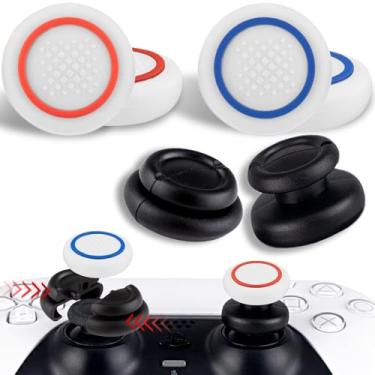 Imagem de PlayRealm NO Falling Off Thumbstick Extender x 2 & Thumb Grip x 4 for PS5 & PS4 Controller (White Red & Blue Ring)