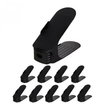 Imagem de Kit Organizador de Sapatos Tênis Saltos Calçados com Regulagem de Altura Top Preto(10 Organizadores)