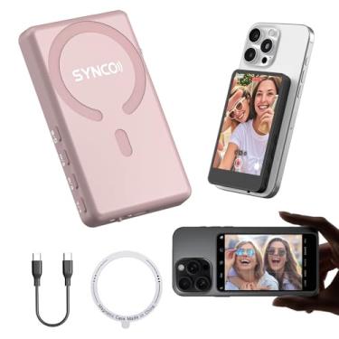 Imagem de SYNCO Monitor magnético sem fio Xview M4 para câmera traseira do telefone, tela de selfie Vlog para iPhone e telefone Android, função de controle remoto Bluetooth integrada (rosa)