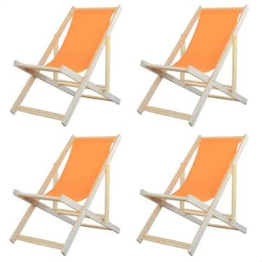 Imagem de Kit 4 Espreguiçadeiras Preguiçosa Dobrável sem Braço Madeira Maciça co