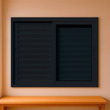 Imagem de Janela Veneziana 3 Folhas Vidro Segurança 6cm 150x120cm Fábrica do Alumínio Preto