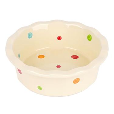 Imagem de BUNCHBRAVO Tigela básica para gatos, prato colorido de bolinhas de cerâmica para animais de estimação, design de fundo antiderrapante para gatinhos e cães pequenos, bege