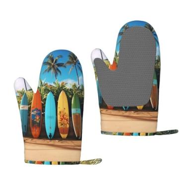 Imagem de Luvas de forno de silicone resistentes ao calor, luvas de cozinha forradas de algodão grosso, conjunto de 2 pegadores de panela longos, flexíveis, à prova d'água, para prancha de surfe, luvas de