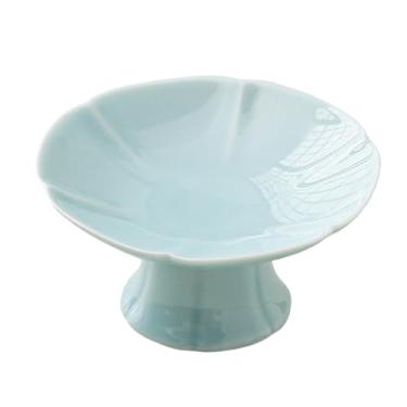 Imagem de Llazsybz Suporte de Sobremesa de Cerâmica, Fruteira, Tigela de Pedestal, Utensílios de Mesa, Bandeja de Servir, Suporte para Bolo Pequeno, Mesa de Sobremesas, Azul claro