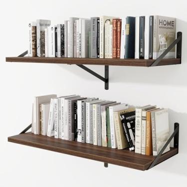 Imagem de Prateleiras de parede profundas 91 cm L x 30 cm P Prateleiras flutuantes de madeira projetada para parede, suporte de metal resistente, decoração de casa, armazenamento para sala de estar, quarto